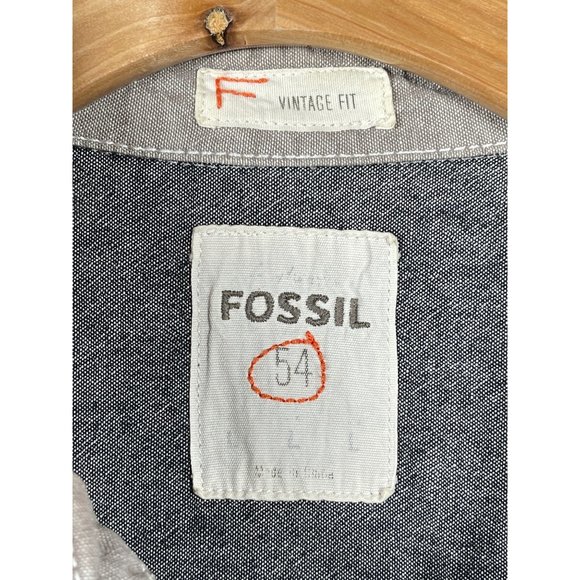 Fossil Gray Vintage Fit Chambray Button Down Shirt Men’s Size Large - Picture 2 of 6